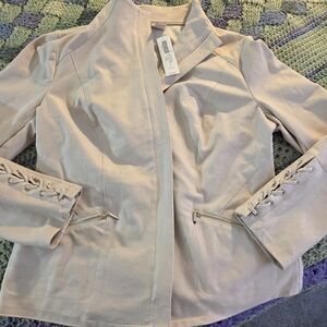 Chico's Light Beige Blazer Faux Suede with Lace-Up Sleeves